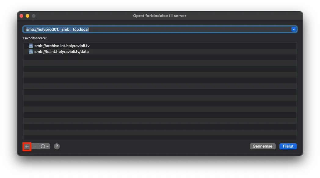 Indtast serveradressen i forbindelsesvinduet.